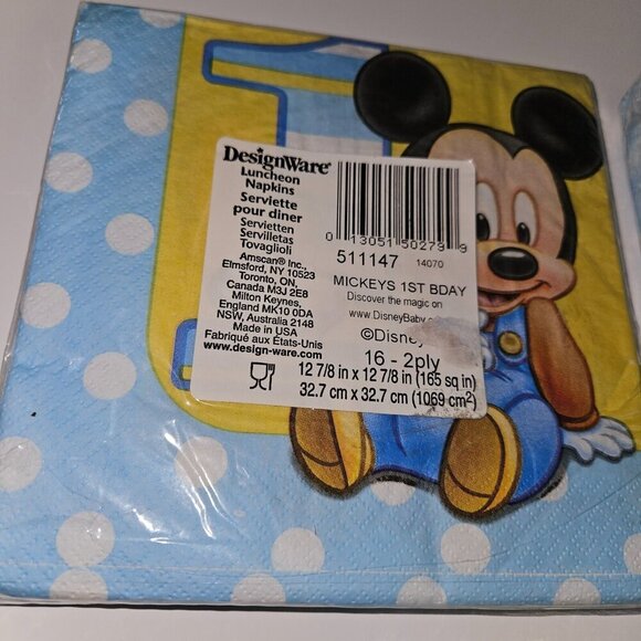 Plates Napkins Lot Disney Baby Mickey Mouse 1st Birthday Party Decor SEALED READ - Picture 4 of 11